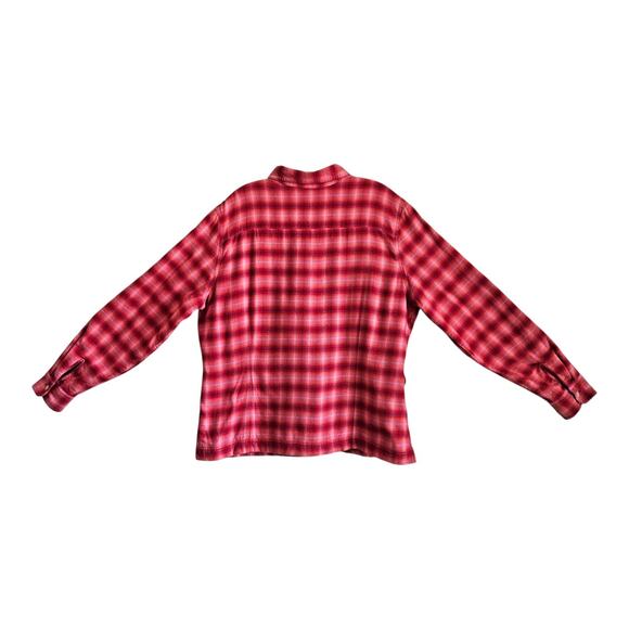 EDDIE BAUER Women's XL Flannel Shirt Fleece Lined Button Up Plaid Red Pink 48" - Picture 8 of 8